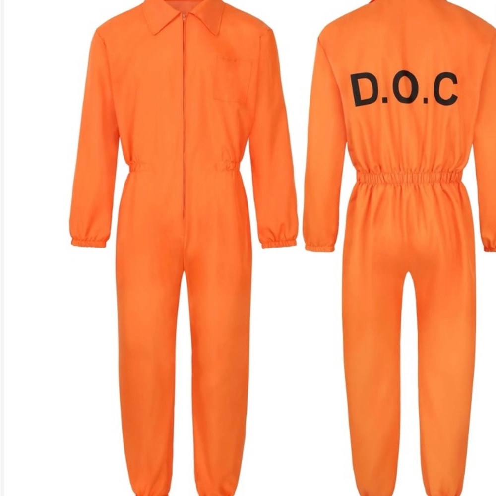 Men's Orange One-Piece Work-Style Bodysuit with Back D.O.C. Print